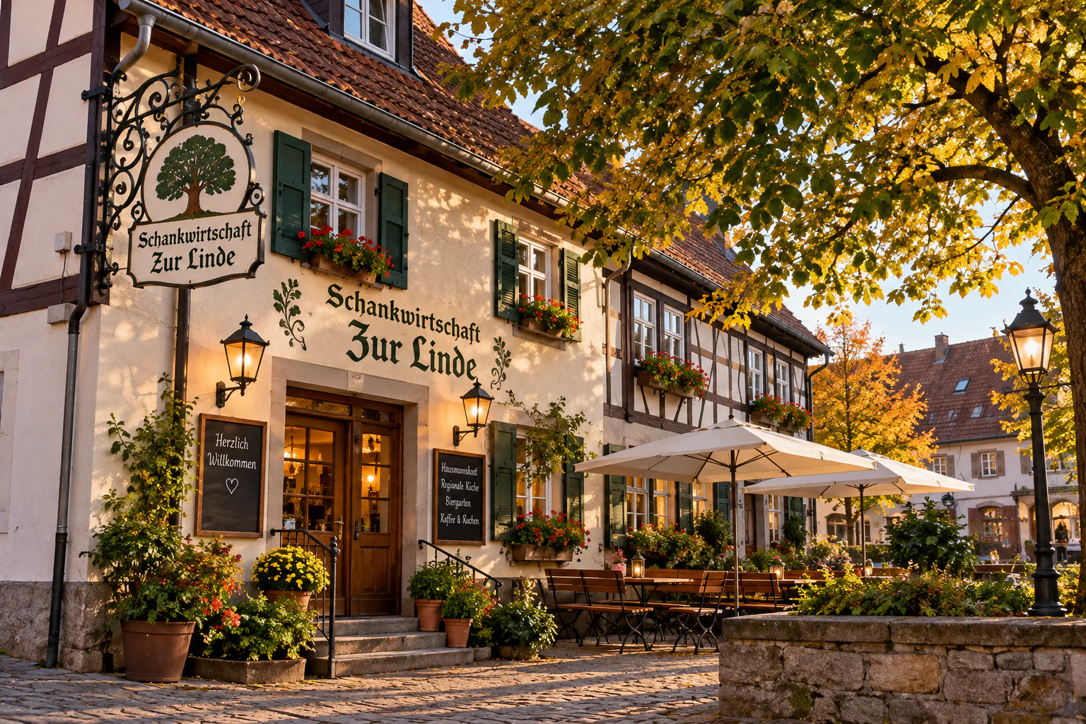 Fotorealistische Konzeptansicht der Schankwirtschaft „Zur Linde“ am Rathausplatz